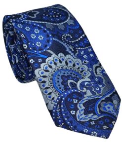 Gravata Slim Kashmir Azul com detalhes em cinza