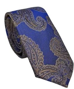 Gravata Slim Kashmir azul detalhada