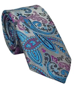Gravata Slim Kashmir cinza e azul e roxo